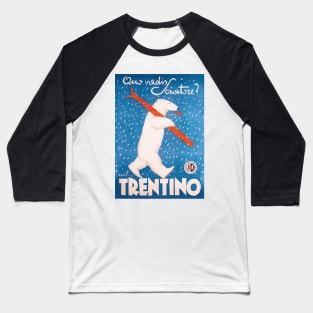 Ski Bear Winter Vintage Sport Travel Poster Baseball T-Shirt